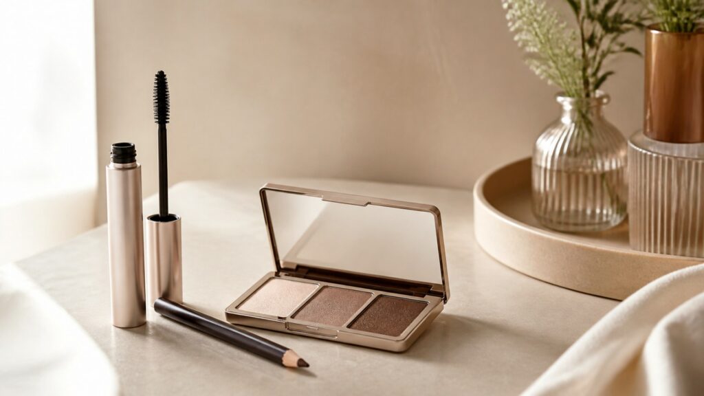 Unbranded editorial arrangement illustrating Eye Makeup Buying Guide for Everyday Makeup
