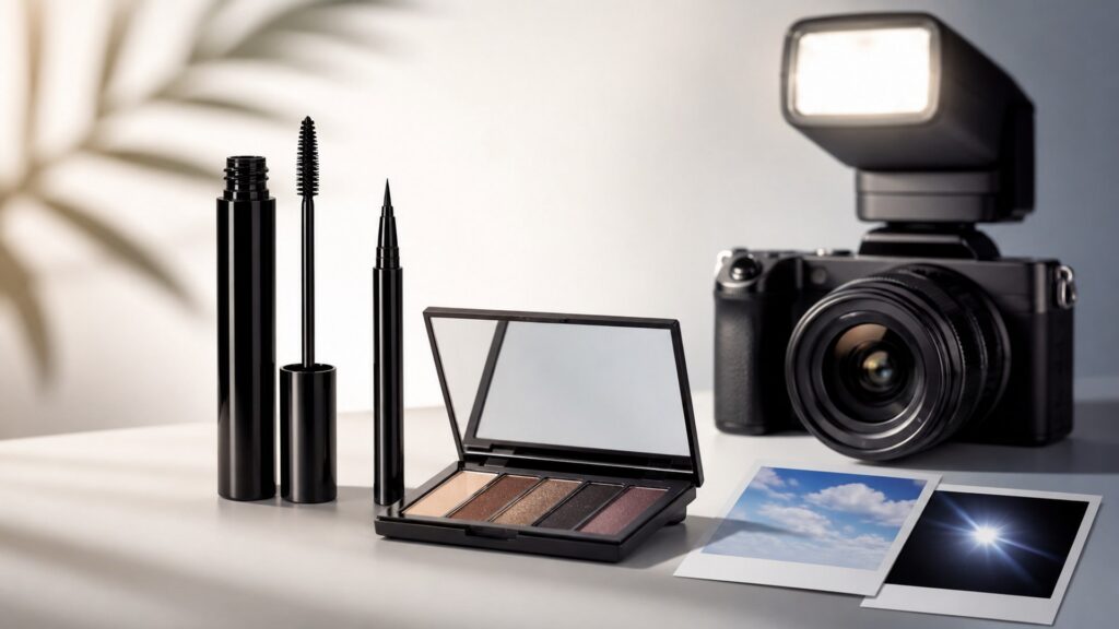 Unbranded editorial arrangement illustrating Eye Makeup Buying Guide for Photo-Ready Looks