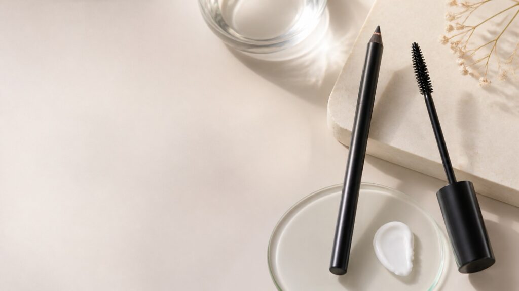 Unbranded editorial arrangement illustrating Eye Makeup Buying Guide for Sensitive Skin