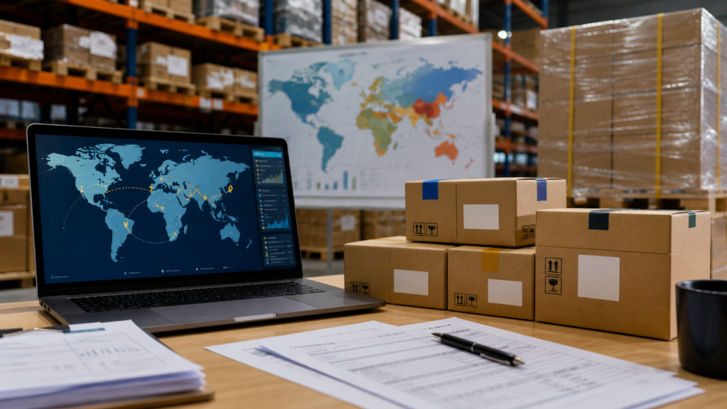 Ultra photorealistic hero image for Fulfillment by Amazon Review for Global Fulfillment Services
