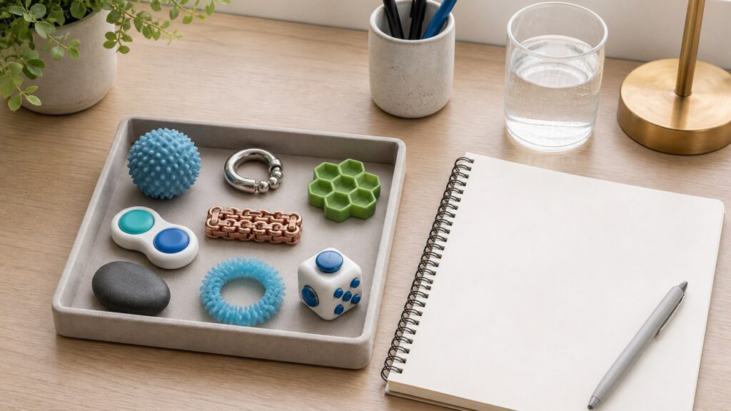 Unbranded fidget wellness devices products arranged for a careful buying comparison