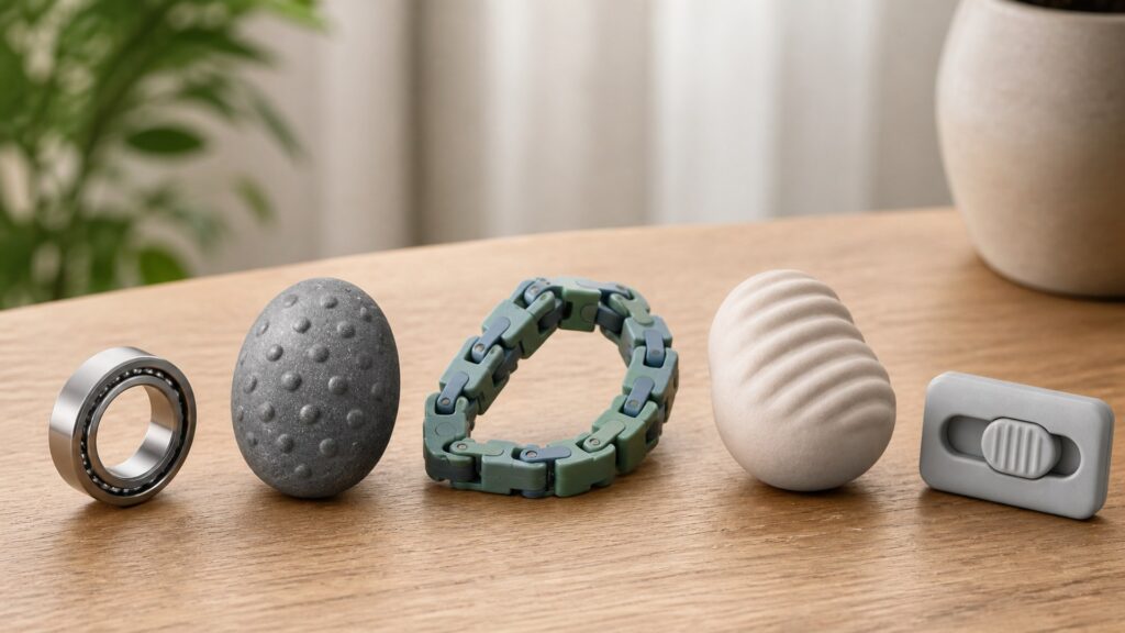 Unbranded fidget wellness devices products arranged for a careful buying comparison