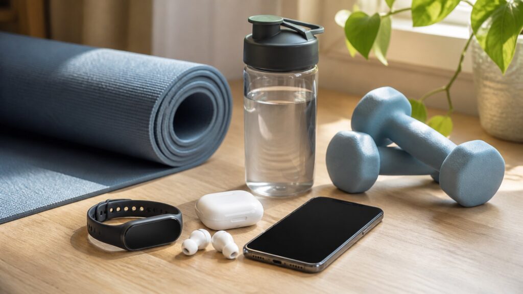 fitness technology for beginners arranged in a practical buyer guide scene