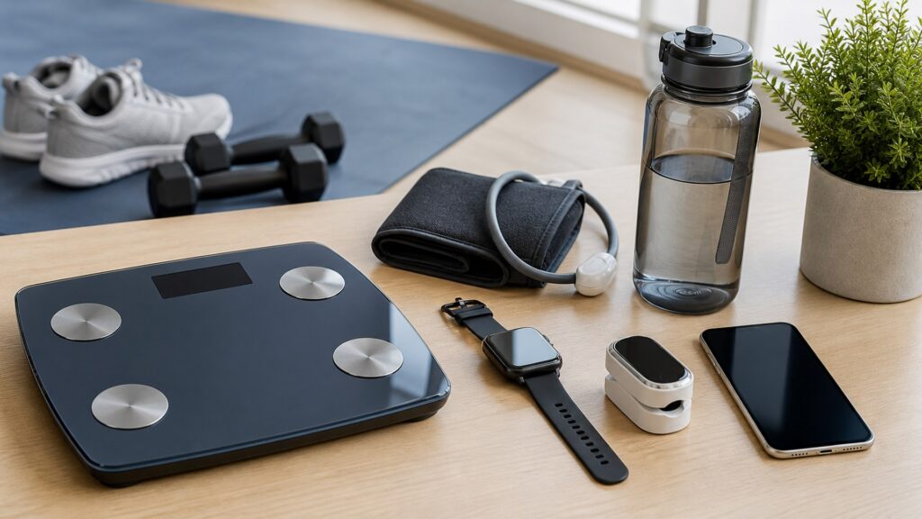 fitness technology for health monitoring arranged in a practical buyer guide scene