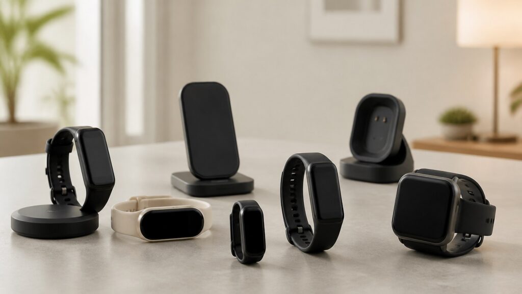 Unbranded fitness tracking devices products arranged for a careful buying comparison