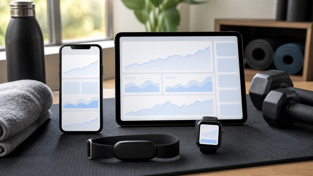 fitness training apps for progress tracking arranged in a practical buyer guide scene