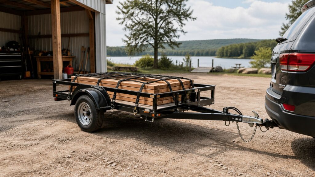 foldable utility trailers shopping setup for farm and jobsite use with practical vehicle-focused details