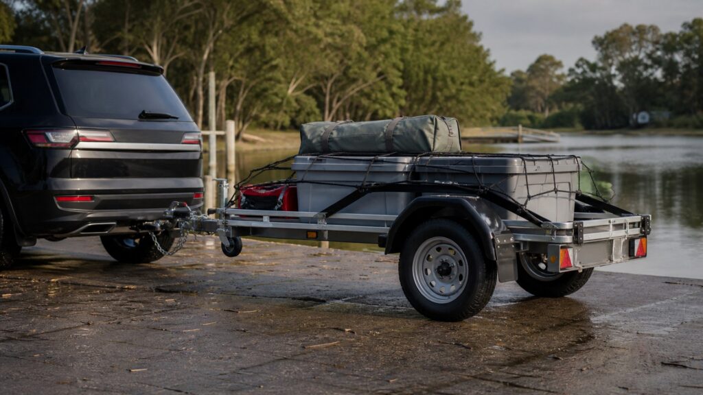 foldable utility trailers shopping setup for rv and boat towing with practical vehicle-focused details