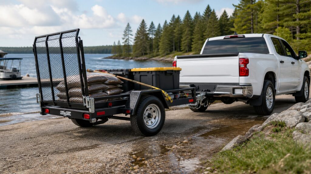 foldable utility trailers shopping setup for work truck hauling needs with practical vehicle-focused details