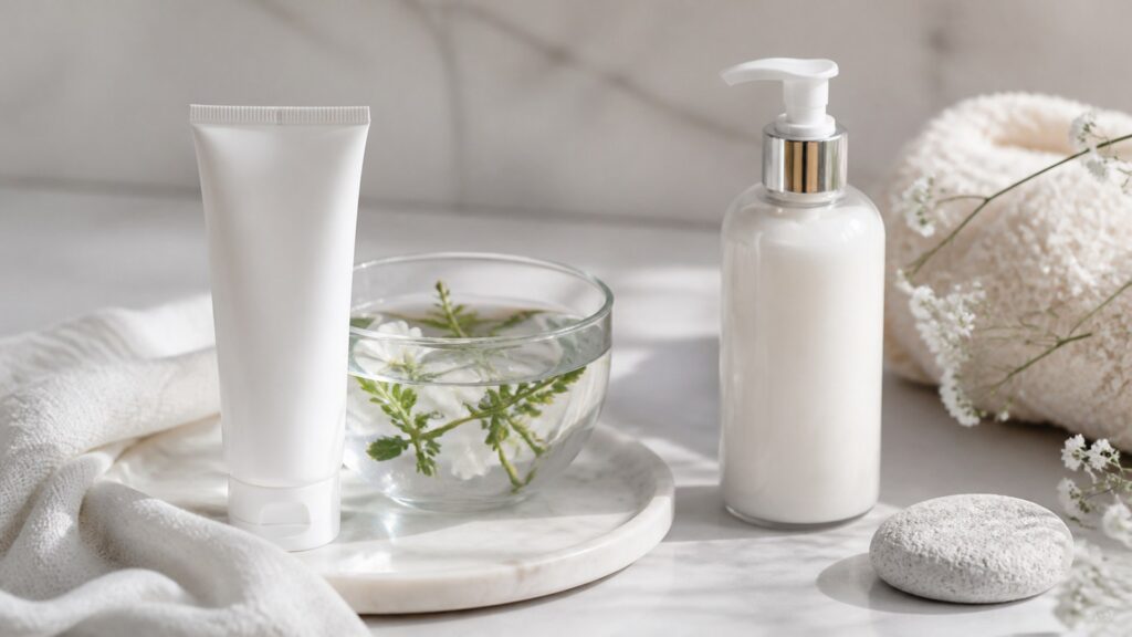 Unbranded editorial scene illustrating foot care for fragrance layering