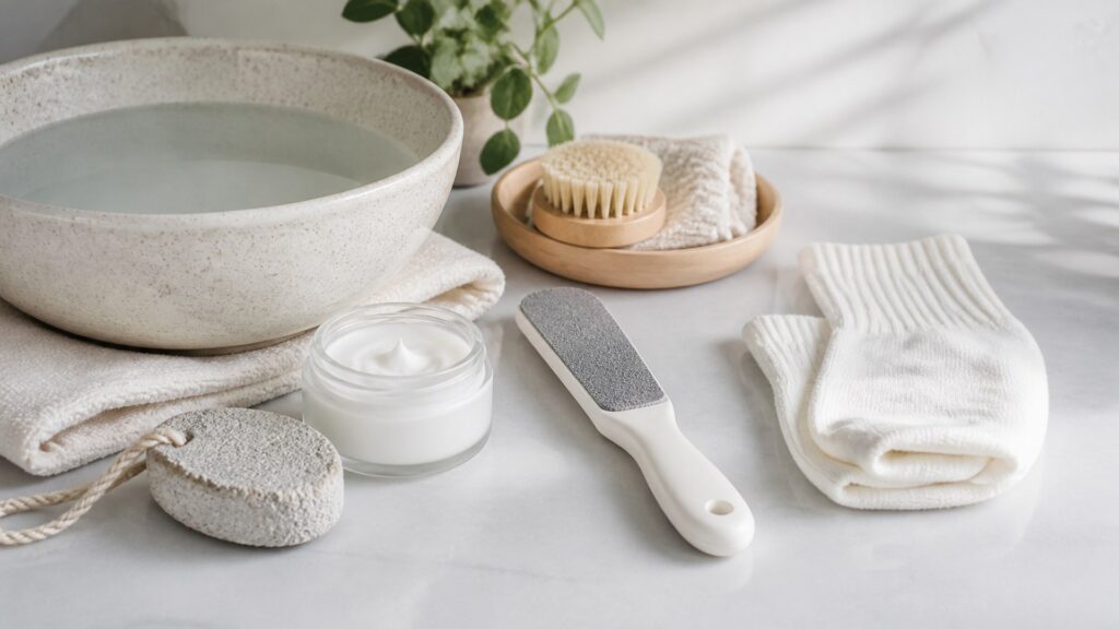 Unbranded editorial scene illustrating foot care for a first complete setup