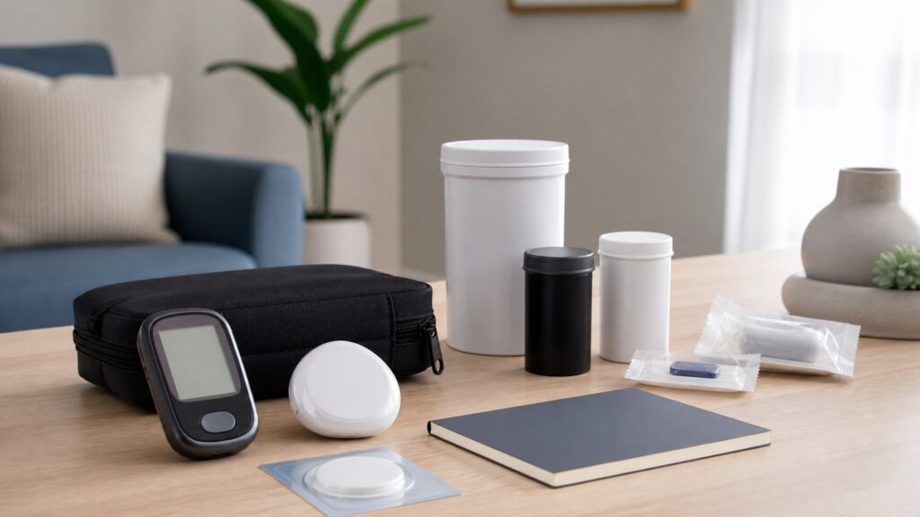 Unbranded glucose monitoring devices products arranged for a careful buying comparison