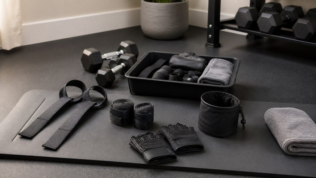 grip accessories for home training arranged in a practical buyer guide scene