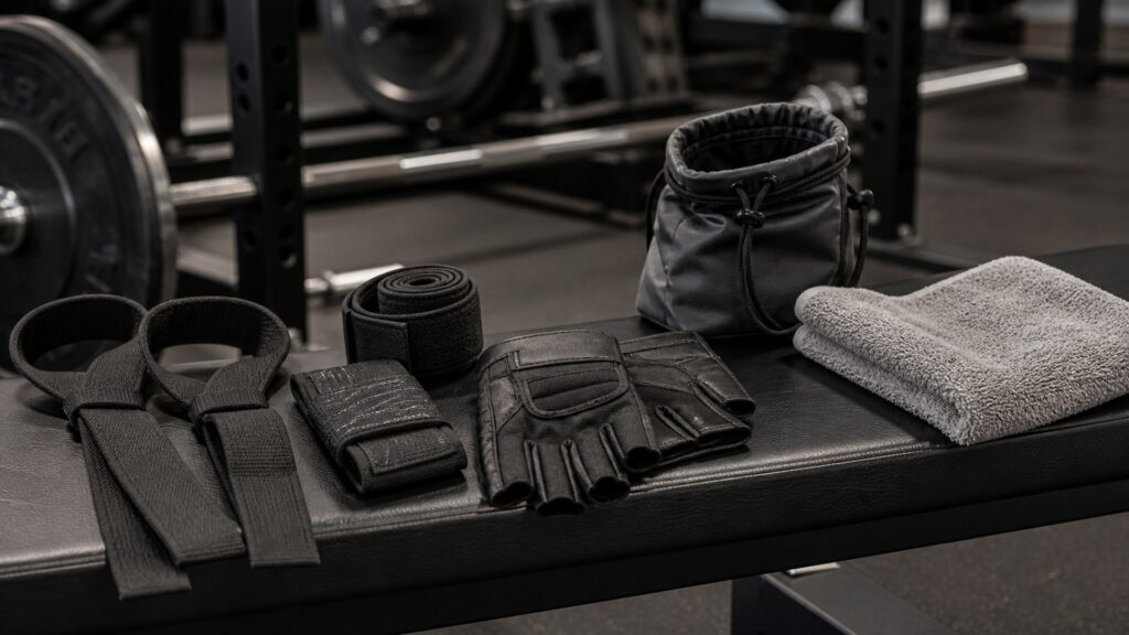 grip accessories for weight rooms arranged in a practical buyer guide scene