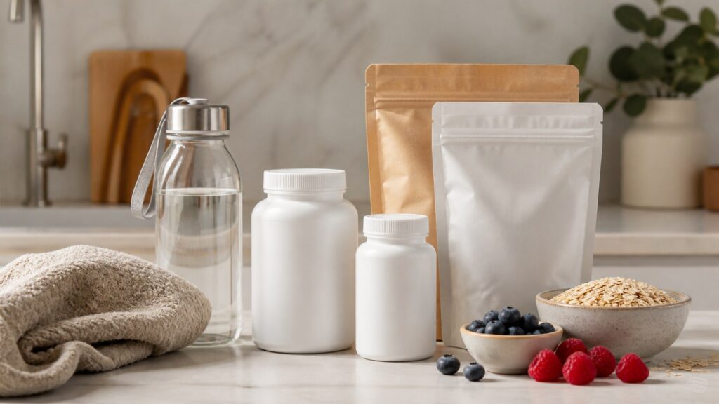 Unbranded gut health supplements products arranged for a careful buying comparison