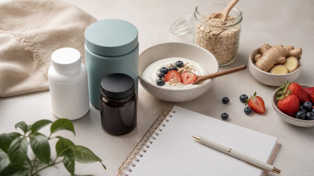 Unbranded gut health supplements products arranged for a careful buying comparison
