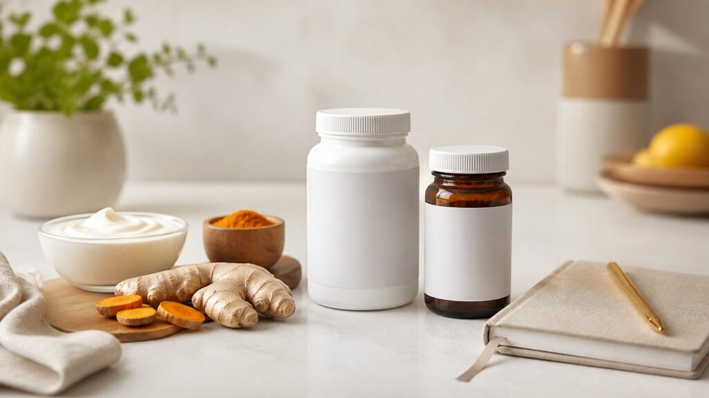 Unbranded gut health supplements products arranged for a careful buying comparison