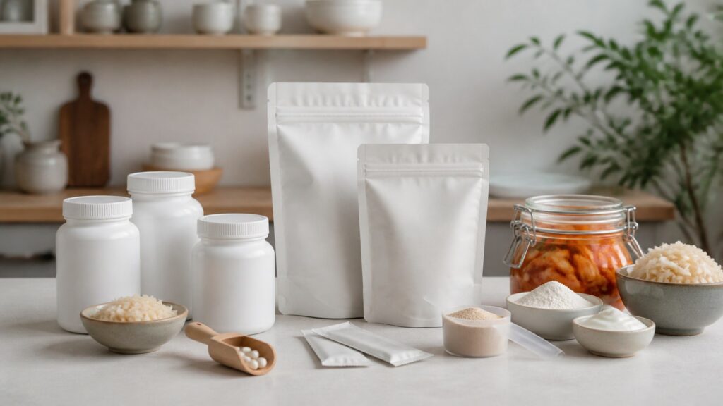 Unbranded gut health supplements products arranged for a careful buying comparison