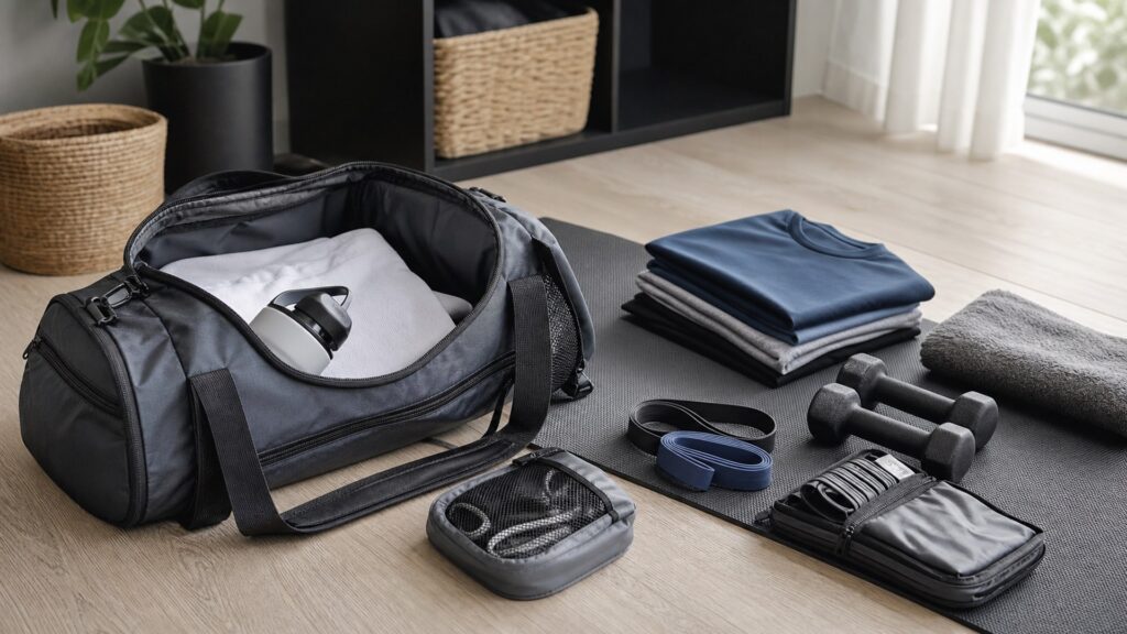 gym bags for home training arranged in a practical buyer guide scene