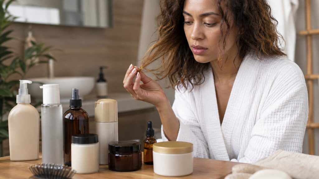 unbranded hair care arranged for damaged hair