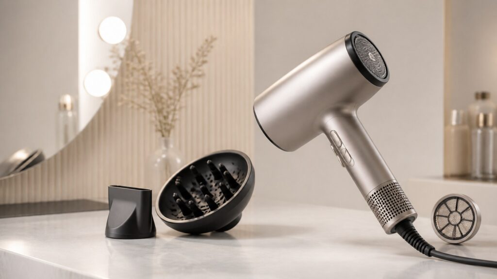 Unbranded editorial arrangement illustrating Hair Dryers Buying Guide: How to Choose the Right One