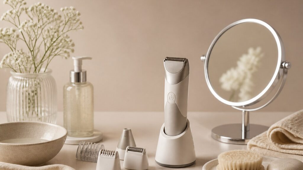 Unbranded editorial arrangement for hair-removal devices for appearance-focused routines