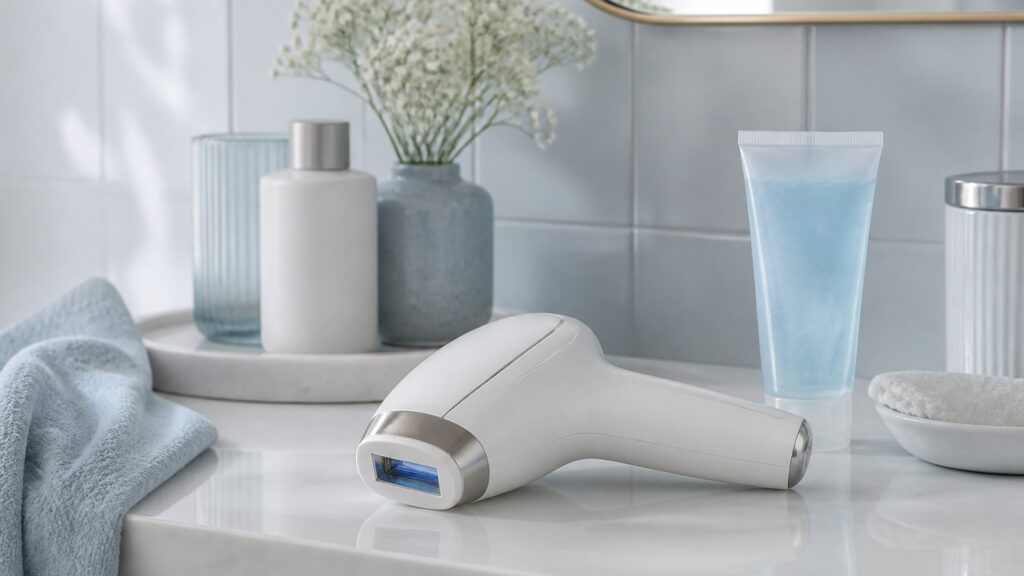Unbranded editorial arrangement for hair-removal devices for home treatment sessions