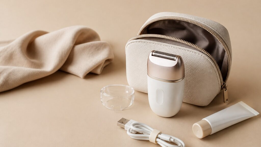 Unbranded editorial arrangement for hair-removal devices for travel