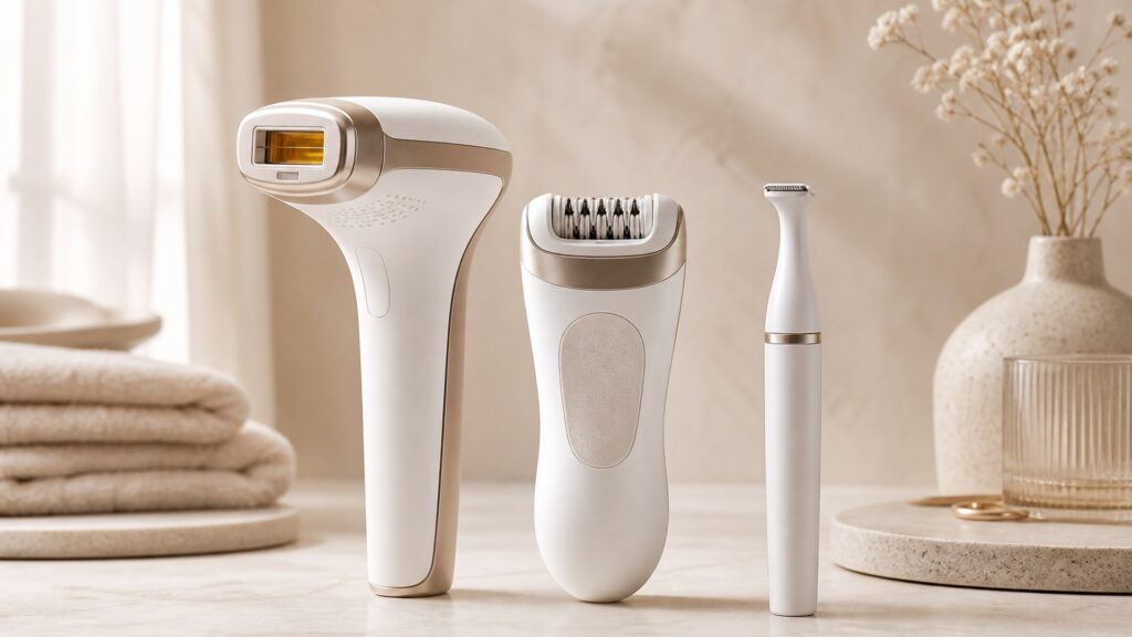 Unbranded editorial arrangement for hair-removal devices for general selection