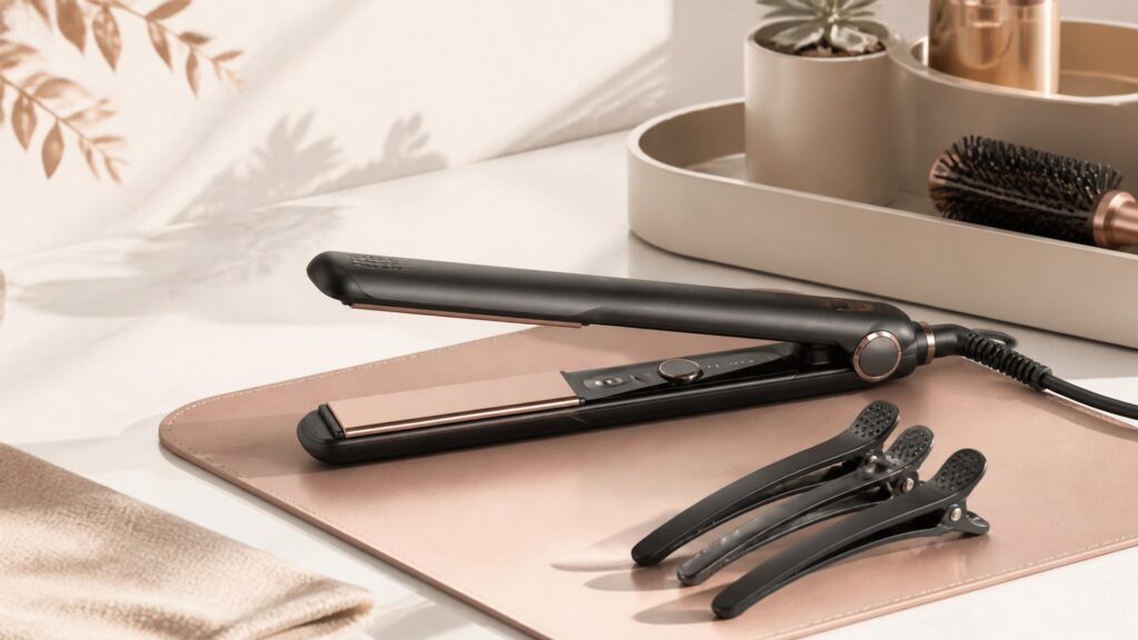 Unbranded editorial arrangement illustrating Hair Straighteners Buying Guide for Fast Styling