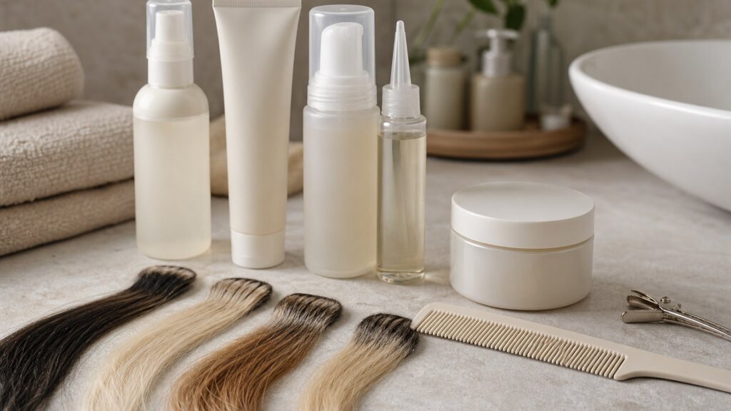 Unbranded editorial arrangement illustrating Hair Styling Products Buying Guide for Scalp Care