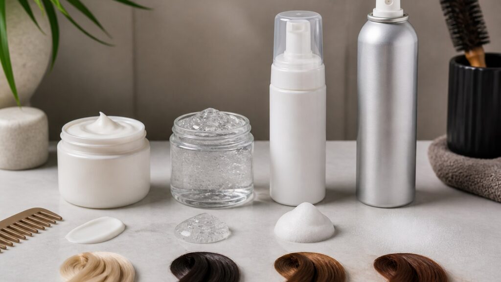 Unbranded editorial arrangement illustrating Hair Styling Products Buying Guide: How to Choose the Right One