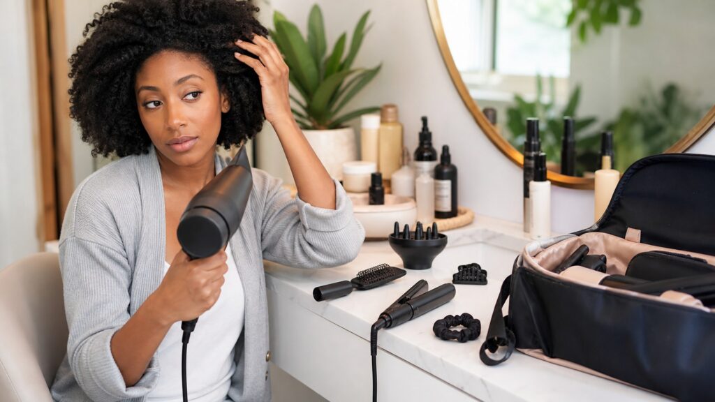 unbranded hair styling tools arranged for choosing the right hair styling tools