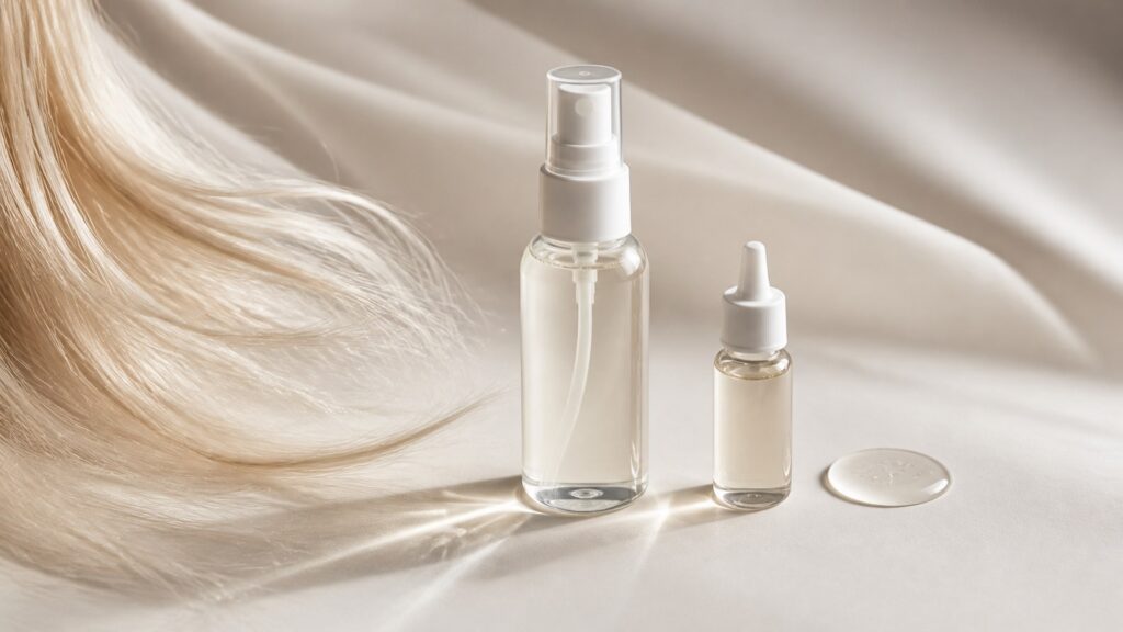 Unbranded editorial arrangement illustrating Hair Treatments Buying Guide for Fine Hair