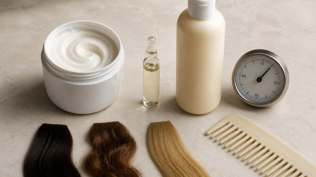 Unbranded editorial arrangement illustrating Hair Treatments Buying Guide: How to Choose the Right One