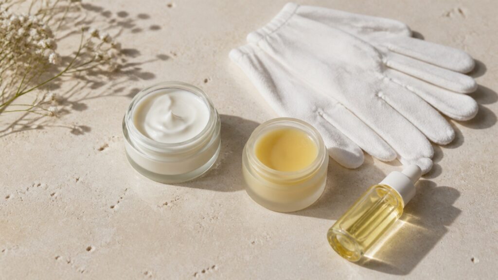 Unbranded editorial scene illustrating hand care for persistent dryness