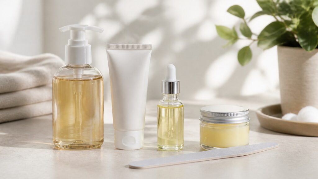 Unbranded editorial scene illustrating hand care for a first complete setup