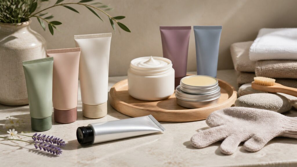 Unbranded hand creams arranged for a scent and formula preferences buying guide