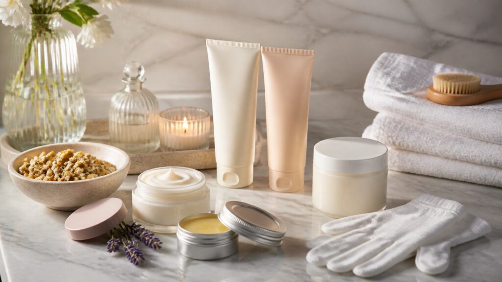 Unbranded hand masks arranged for a scent and formula preferences buying guide