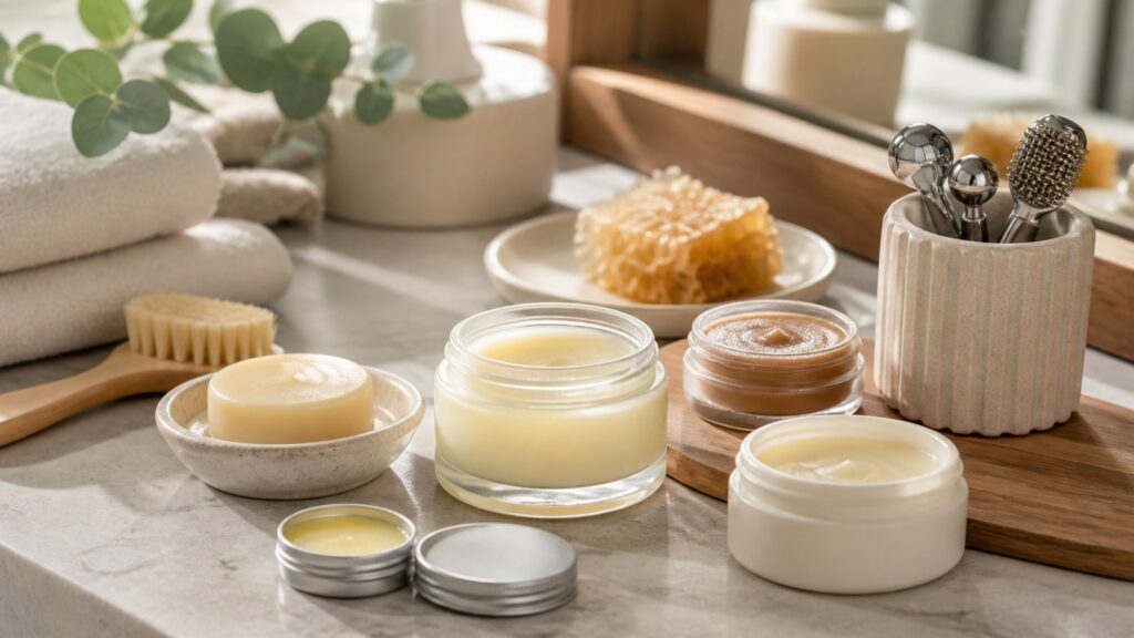 Unbranded hand repair balms arranged for a scent and formula preferences buying guide