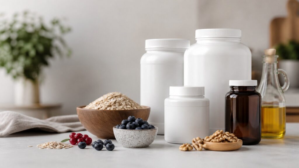 Unbranded heart health supplements products arranged for a careful buying comparison