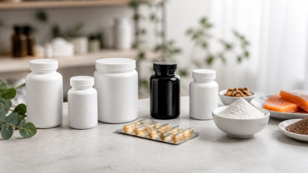 Unbranded heart health supplements products arranged for a careful buying comparison