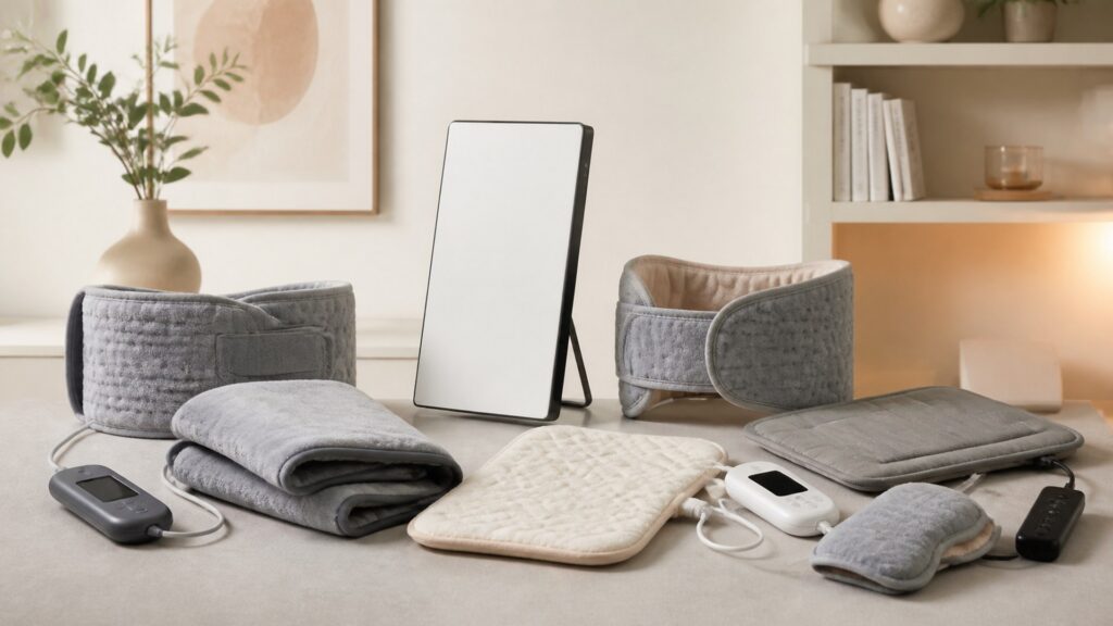 Unbranded heat & infrared therapy products arranged for a careful buying comparison