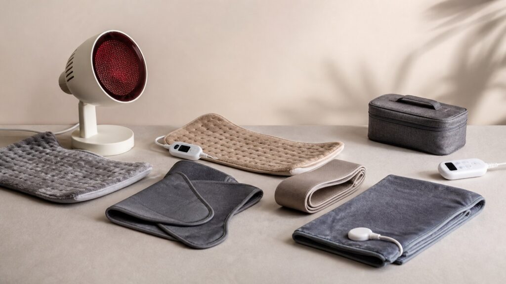 Unbranded heat & infrared therapy products arranged for a careful buying comparison