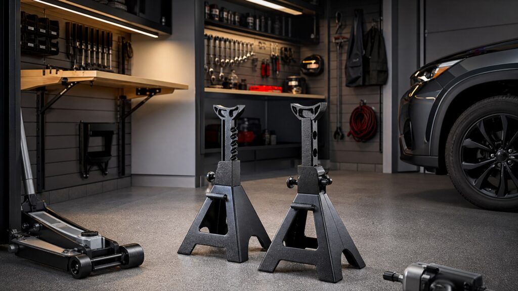 heavy duty jack stands shopping setup for space-saving garage setups with practical vehicle-focused details