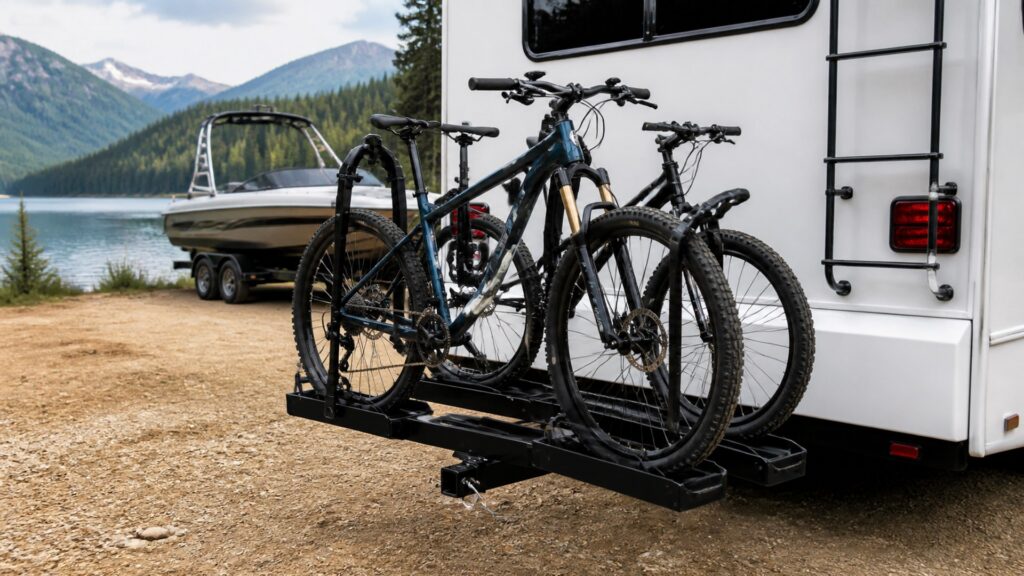 hitch mounted bike racks shopping setup for rv and boat towing with practical vehicle-focused details