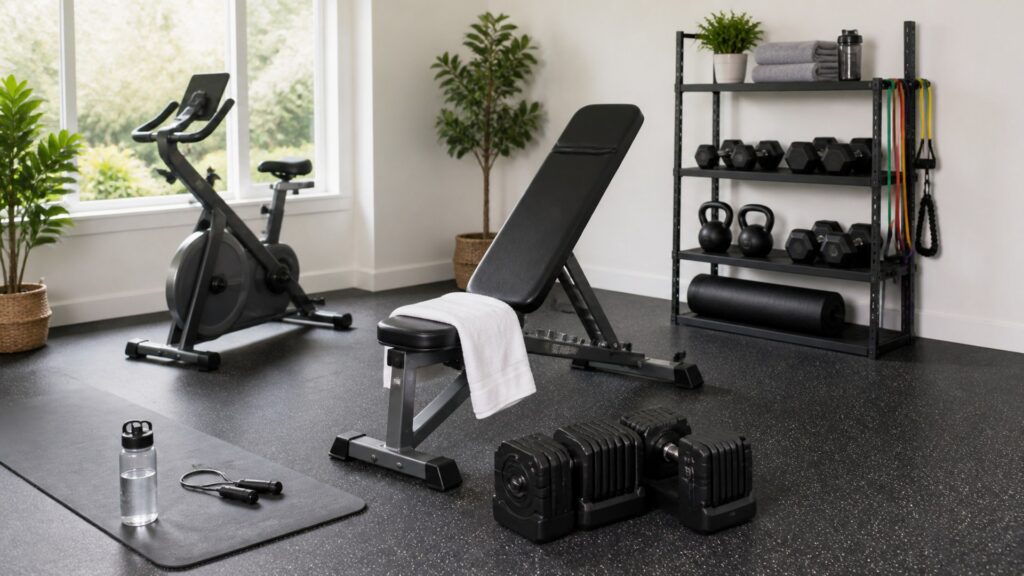 home gym equipment for overall use arranged in a practical buyer guide scene