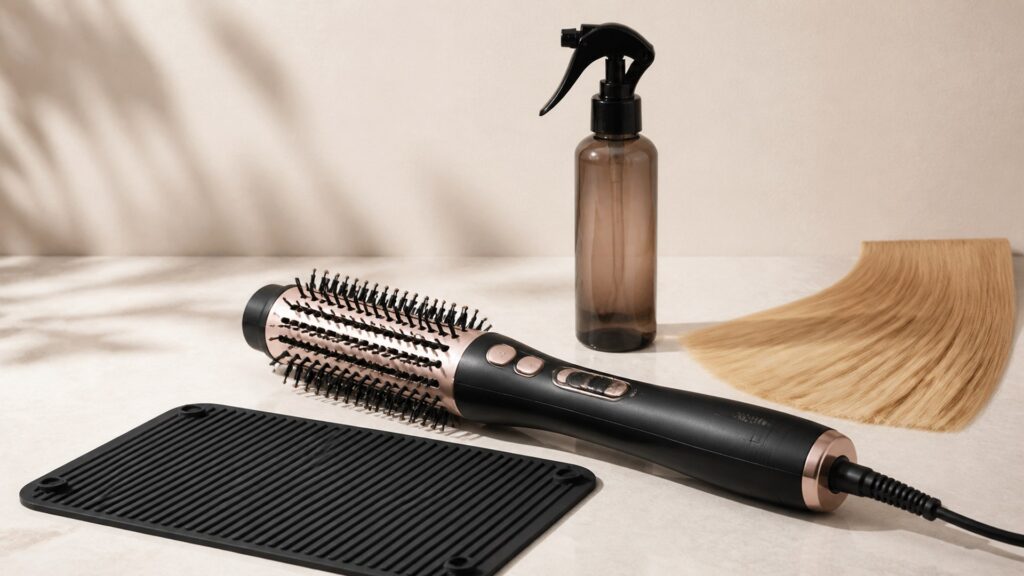 Unbranded editorial arrangement illustrating Hot Brushes Buying Guide for Heat Protection