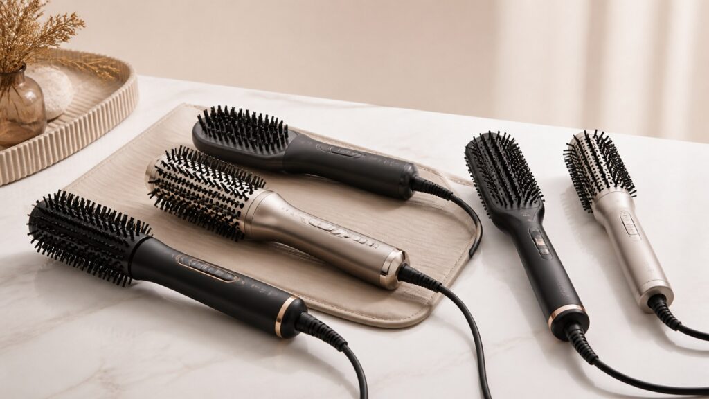 Unbranded editorial arrangement illustrating Hot Brushes Buying Guide: How to Choose the Right One