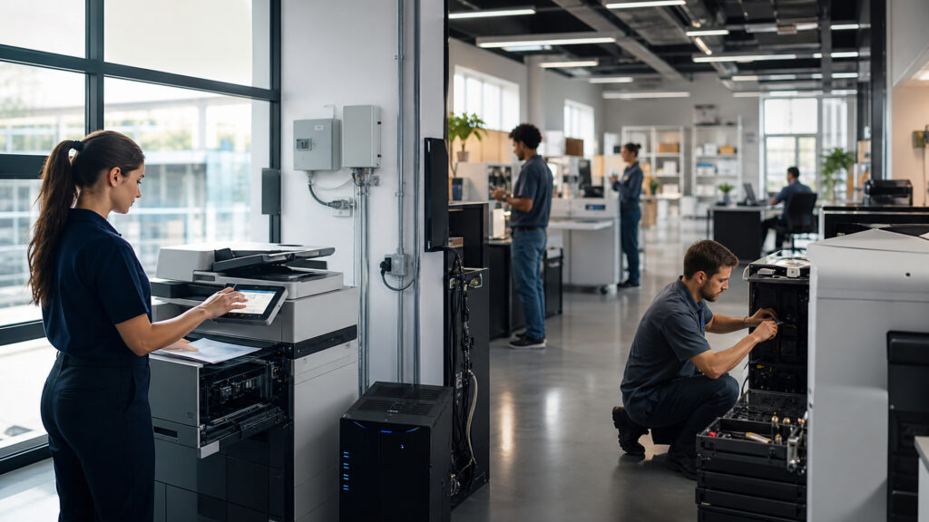 Editorial business scene illustrating business equipment